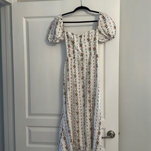 Reformation Denver puff sleeve linen floral midi dress size 0